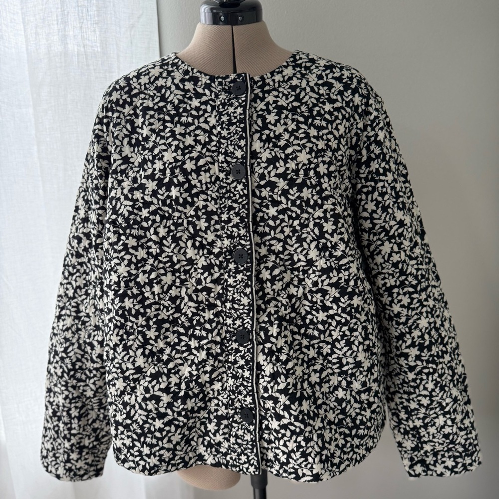 J. Jill Black and White Floral Quilted Jacket